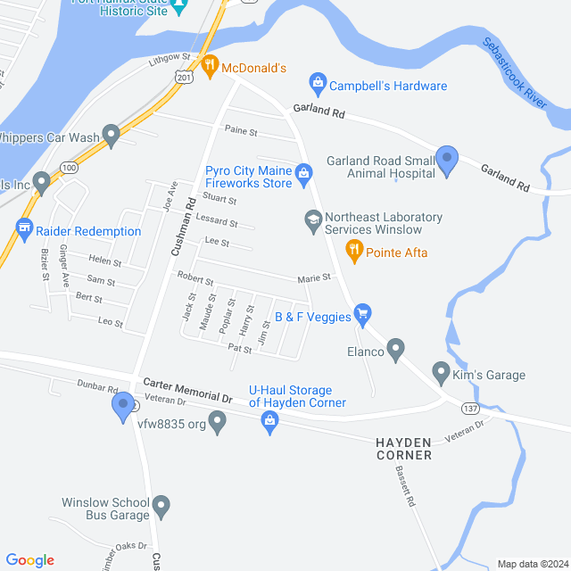 Map of veterinarians in Winslow, ME