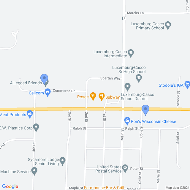 Map of veterinarians in Luxemburg, WI