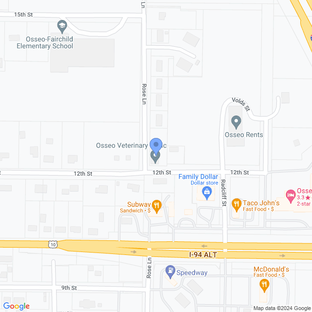 Map of veterinarians in Osseo, WI