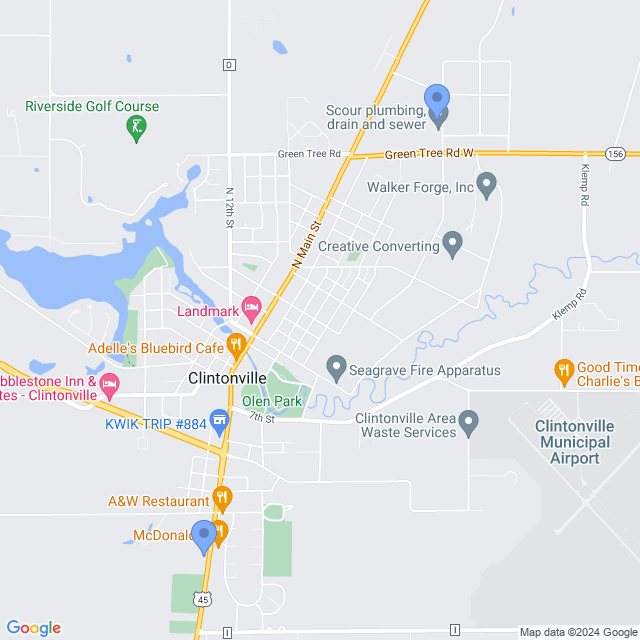 Map of veterinarians in Clintonville, WI
