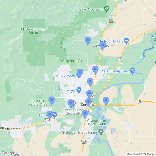 Map of veterinarians in Corvallis, OR