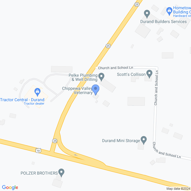Map of veterinarians in Durand, WI