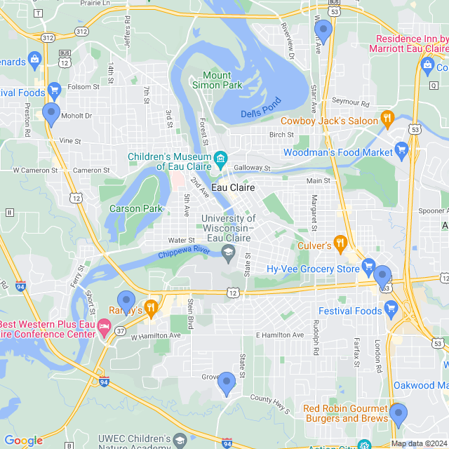 Map of veterinarians in Eau Claire, WI