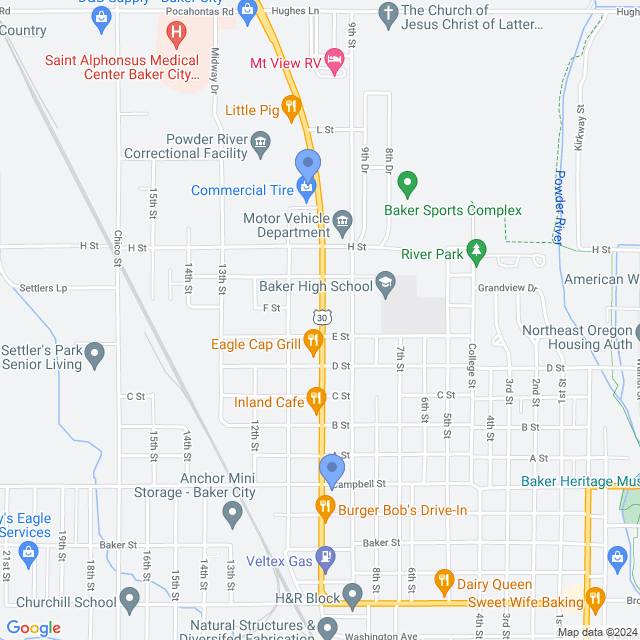 Map of veterinarians in Baker City, OR