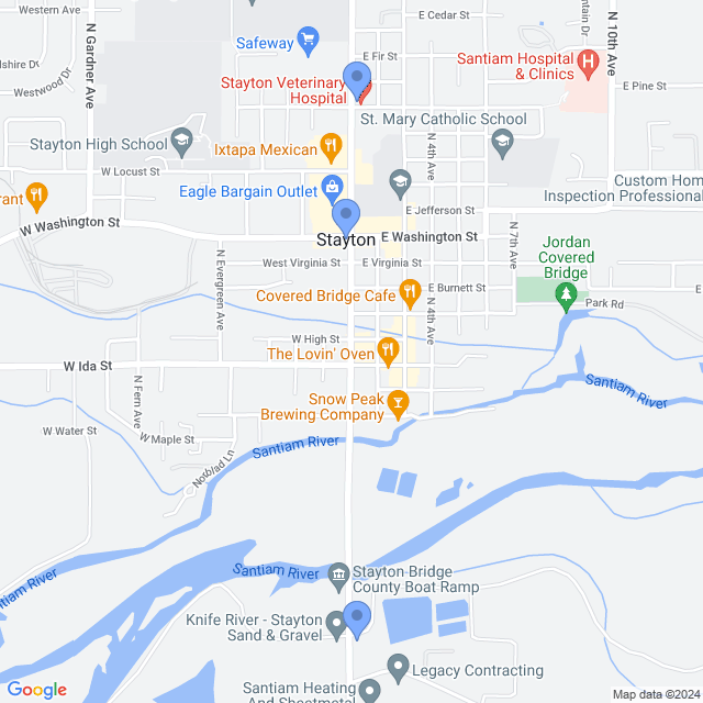 Map of veterinarians in Stayton, OR