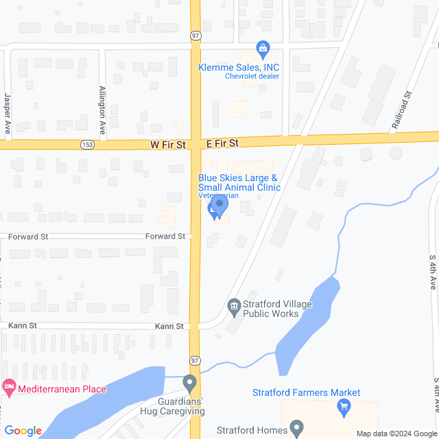 Map of veterinarians in Stratford, WI