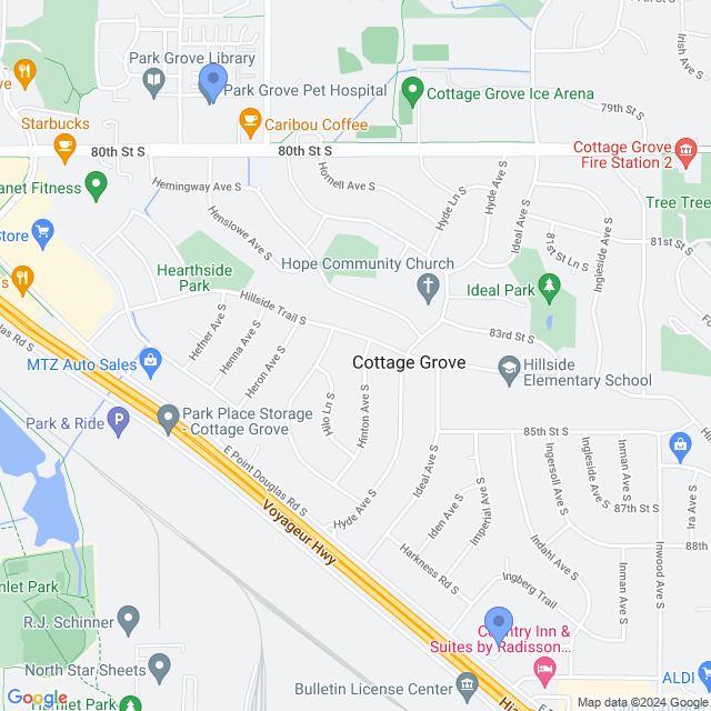 Map of veterinarians in Cottage Grove, MN
