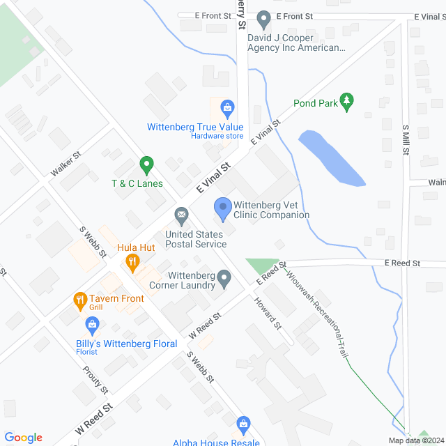 Map of veterinarians in Wittenberg, WI