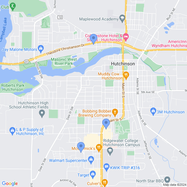 Map of veterinarians in Hutchinson, MN