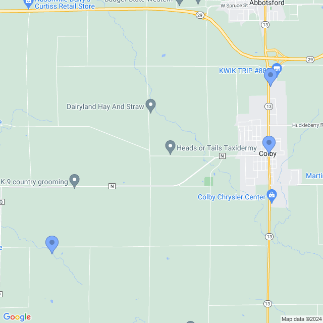 Map of veterinarians in Colby, WI