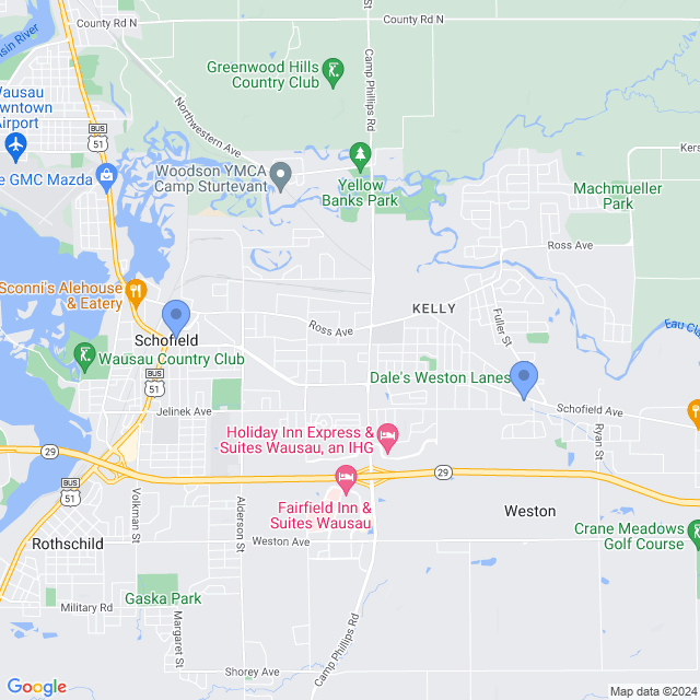 Map of veterinarians in Schofield, WI