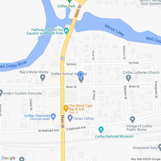 Map of veterinarians in Colfax, WI
