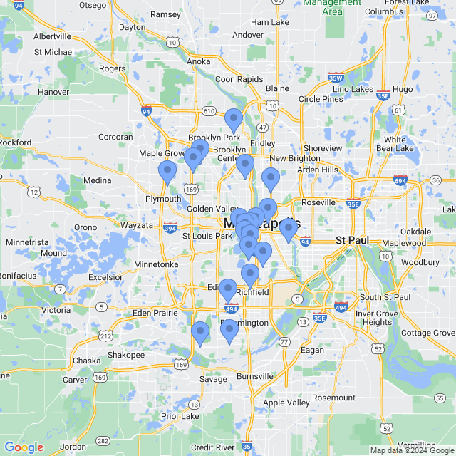 Map of veterinarians in Minneapolis, MN