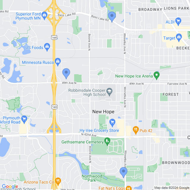 Map of veterinarians in New Hope, MN