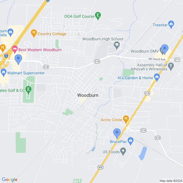 Map of veterinarians in Woodburn, OR