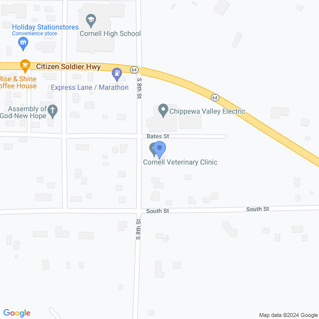 Map of veterinarians in Cornell, WI