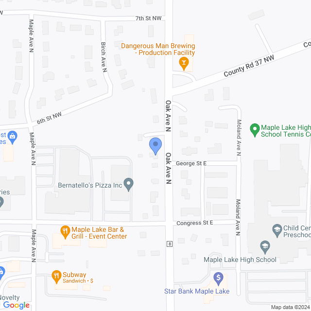 Map of veterinarians in Maple Lake, MN