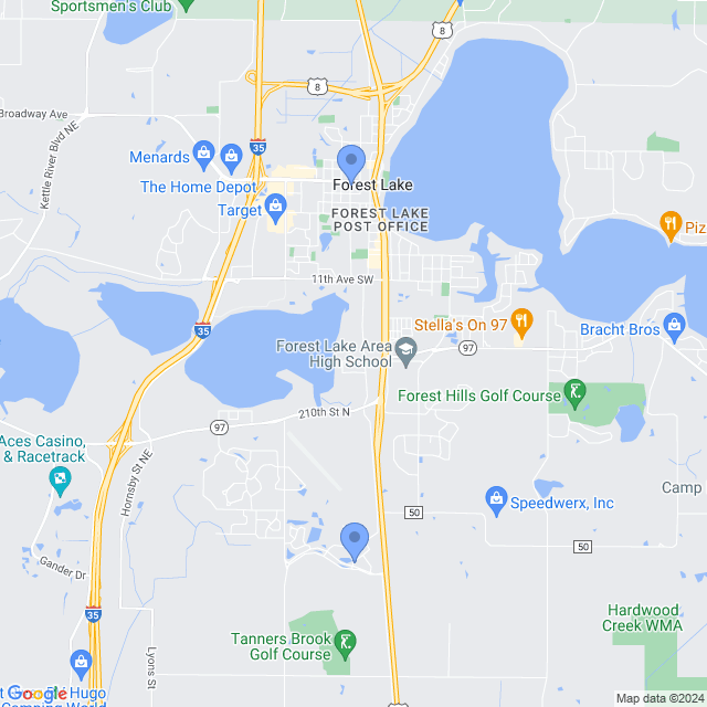Map of veterinarians in Forest Lake, MN