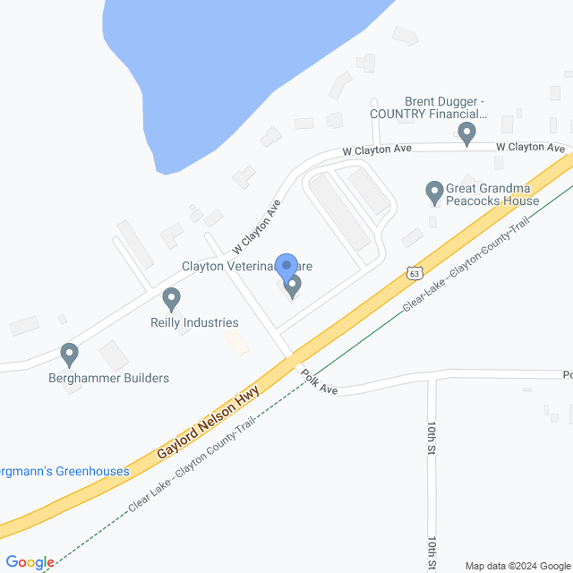 Map of veterinarians in Clayton, WI