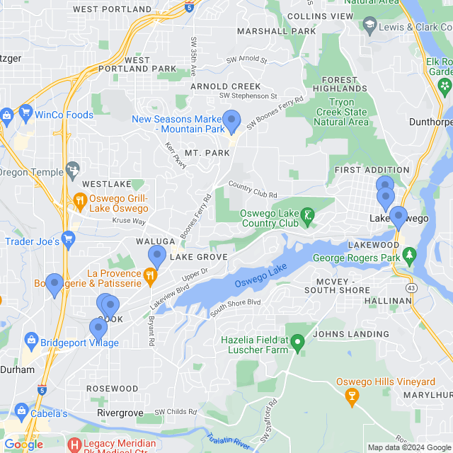 Map of veterinarians in Lake Oswego, OR