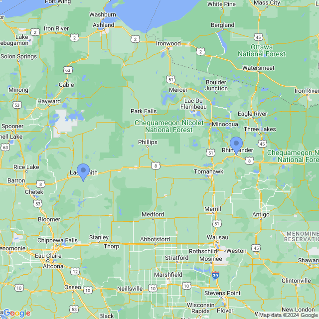 Map of veterinarians in Ladysmith, WI