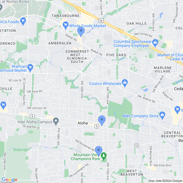 Map of veterinarians in Aloha, OR