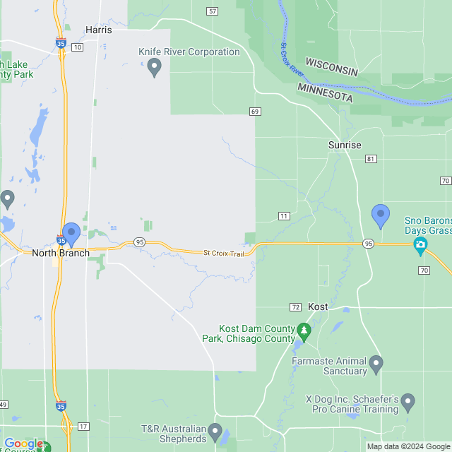 Map of veterinarians in North Branch, MN