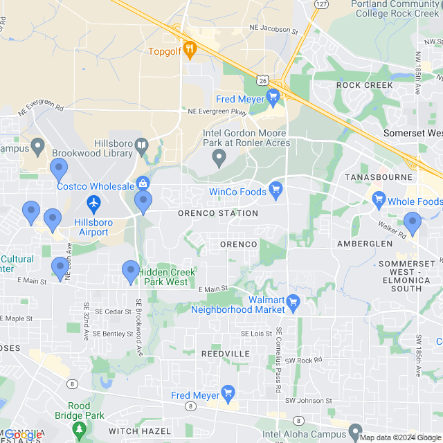 Map of veterinarians in Hillsboro, OR