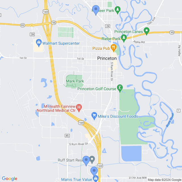 Map of veterinarians in Princeton, MN