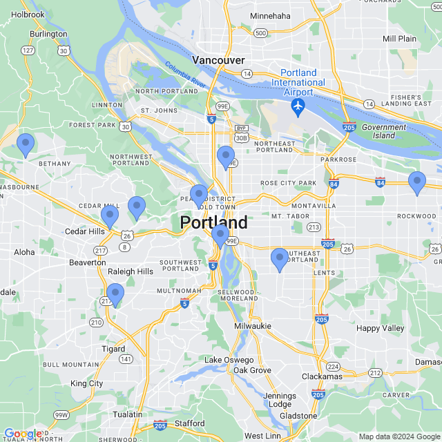Map of veterinarians in Portland, OR