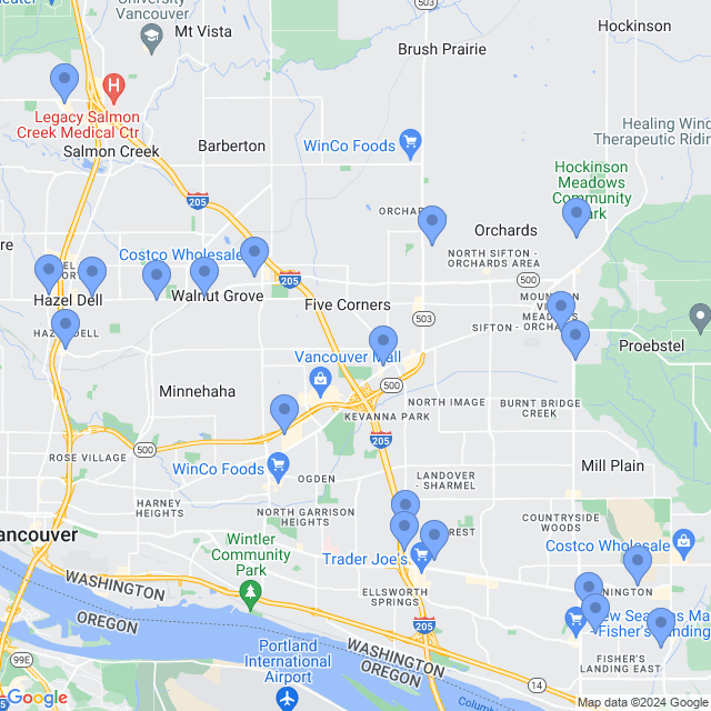 Map of veterinarians in Vancouver, WA
