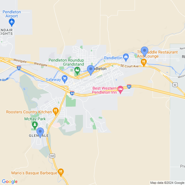 Map of veterinarians in Pendleton, OR