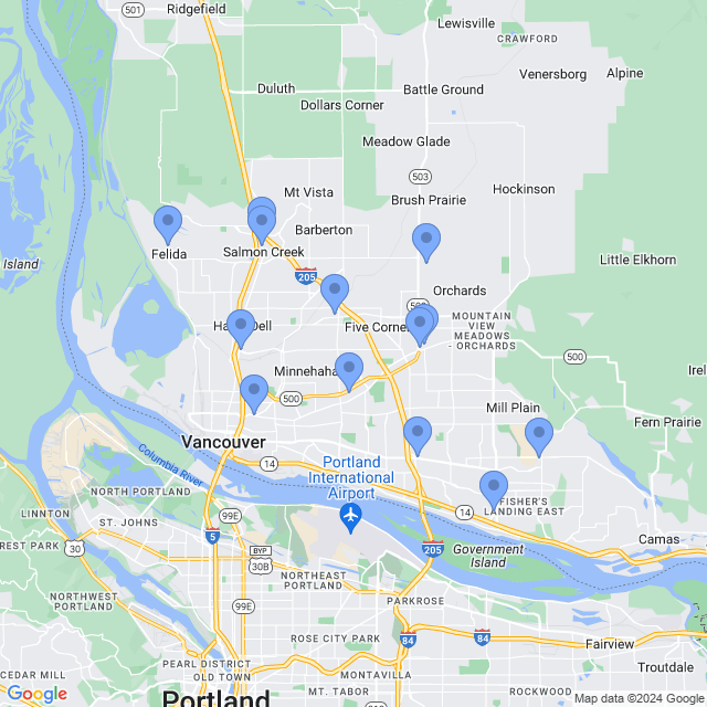 Map of veterinarians in Vancouver, WA