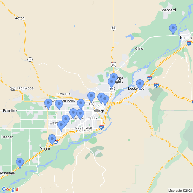 Map of veterinarians in Billings, MT