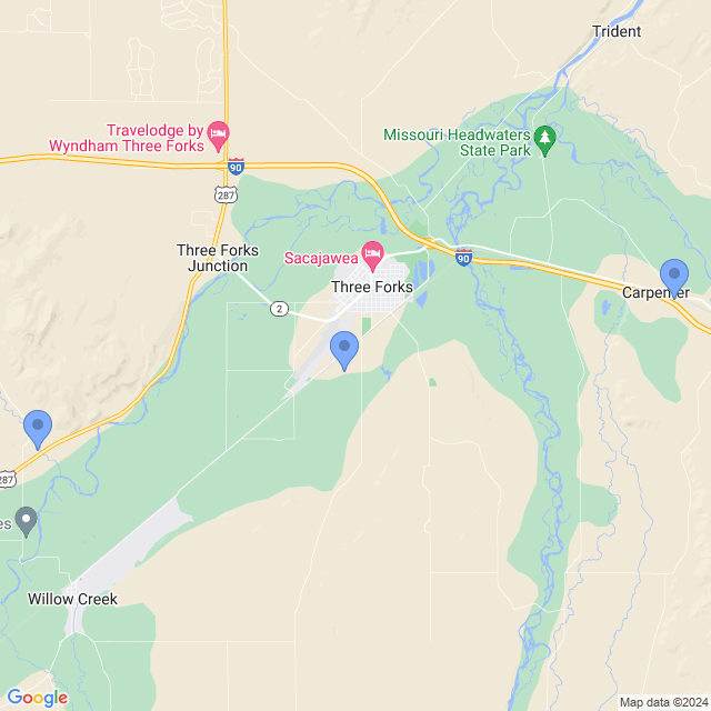 Map of veterinarians in Three Forks, MT
