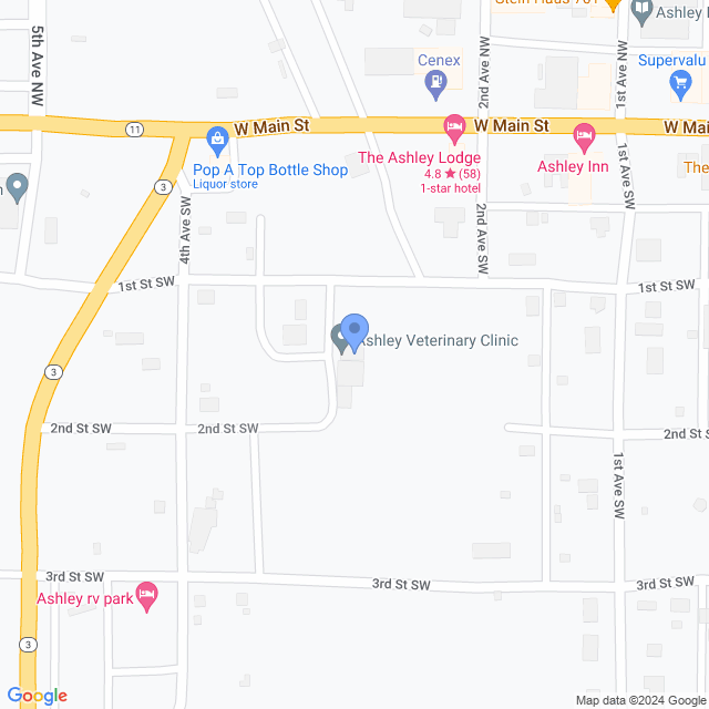 Map of veterinarians in Ashley, ND