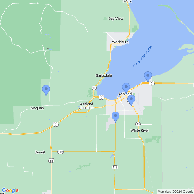 Map of veterinarians in Ashland, WI