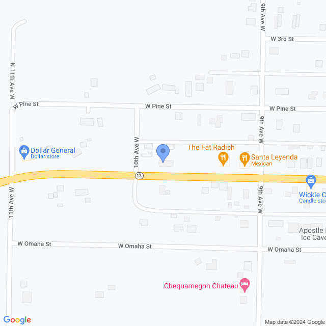 Map of veterinarians in Washburn, WI
