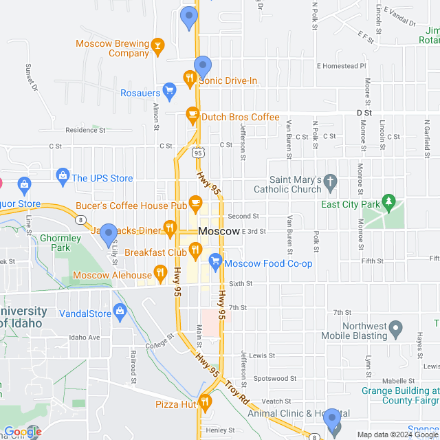 Map of veterinarians in Moscow, ID