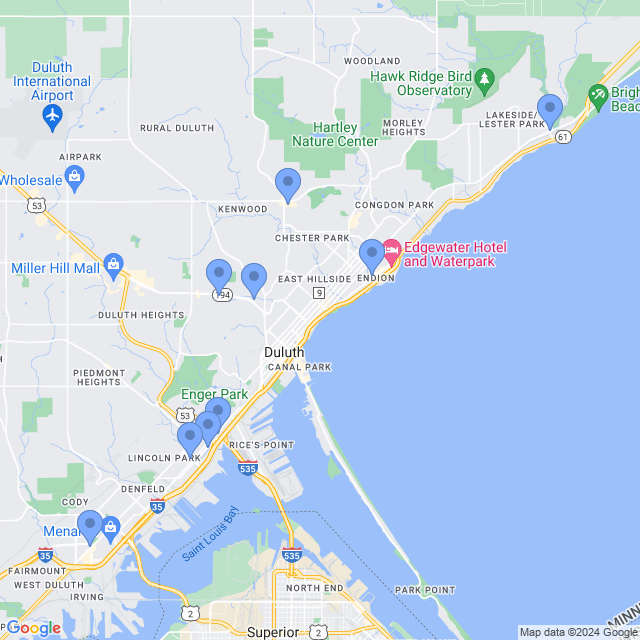 Map of veterinarians in Duluth, MN