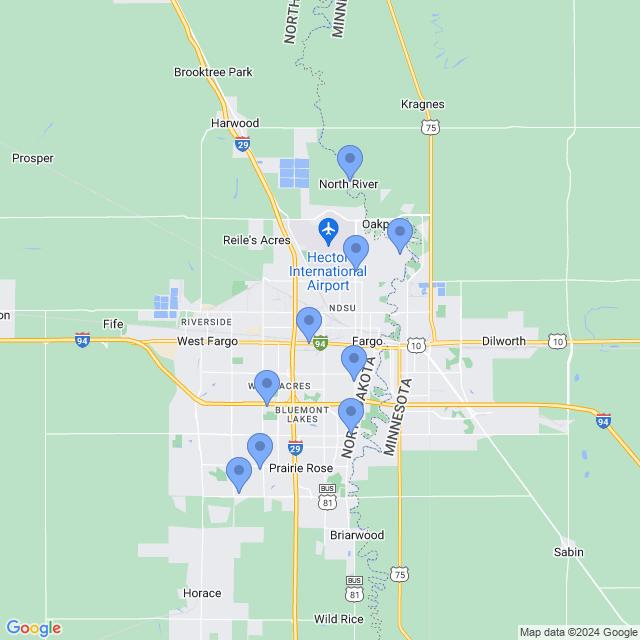 Map of veterinarians in Fargo, ND