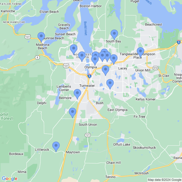 Map of veterinarians in Olympia, WA