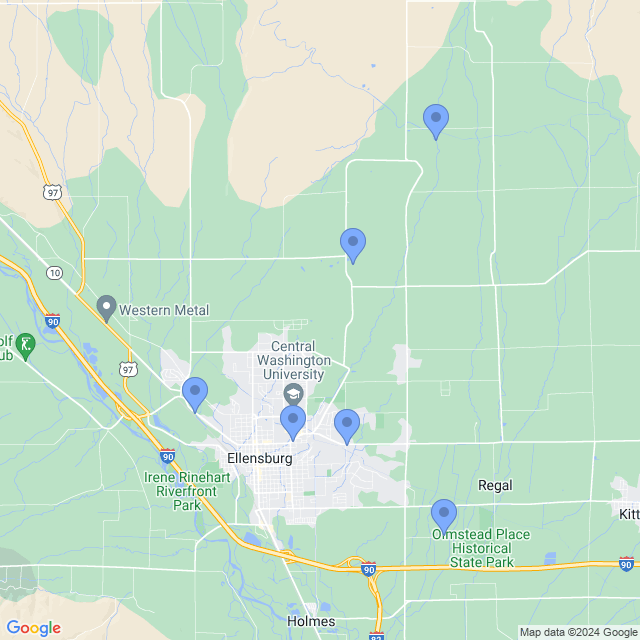 Map of veterinarians in Ellensburg, WA