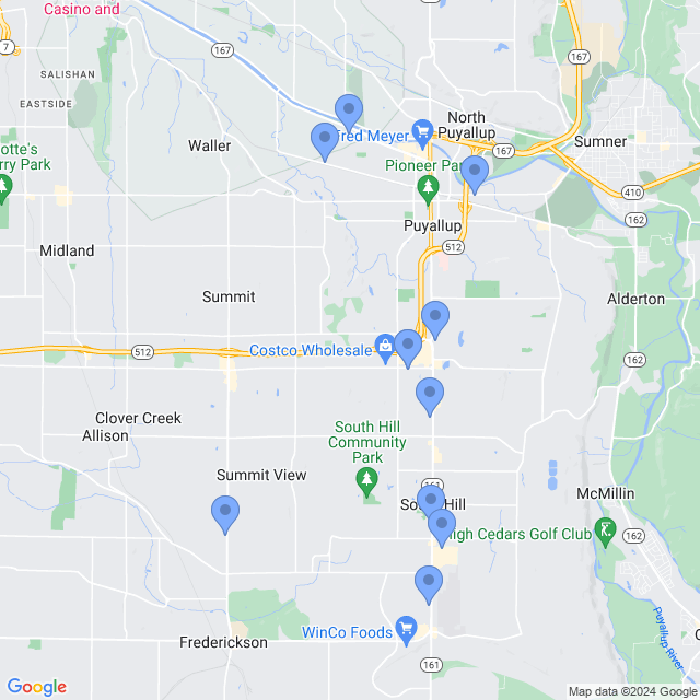 Map of veterinarians in Puyallup, WA