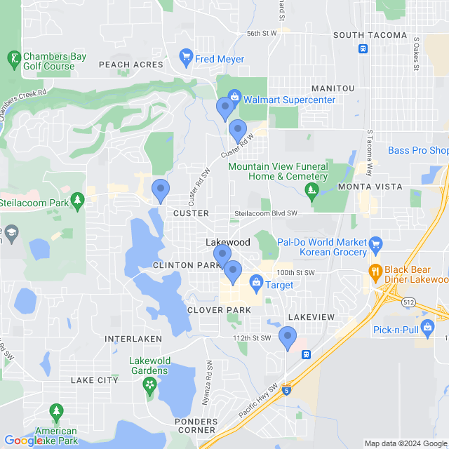 Map of veterinarians in Lakewood, WA