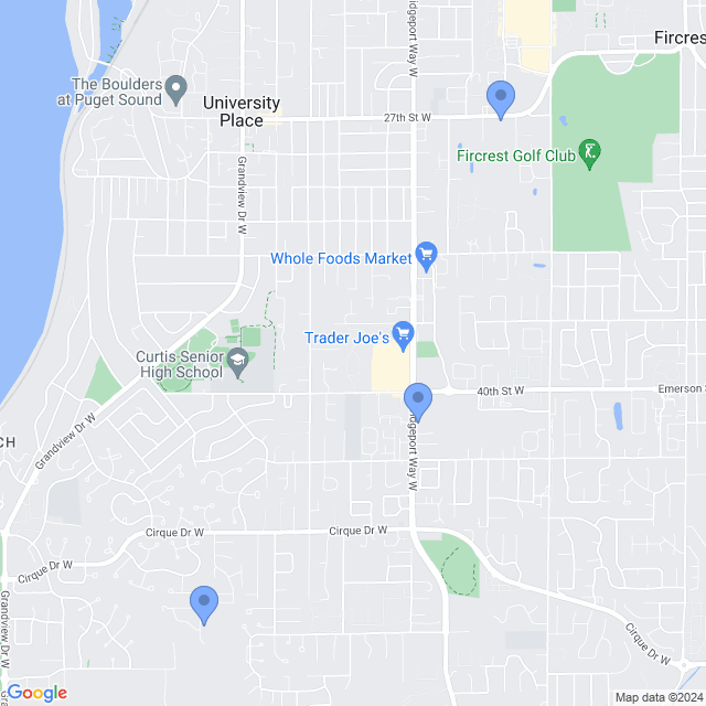 Map of veterinarians in University Place, WA
