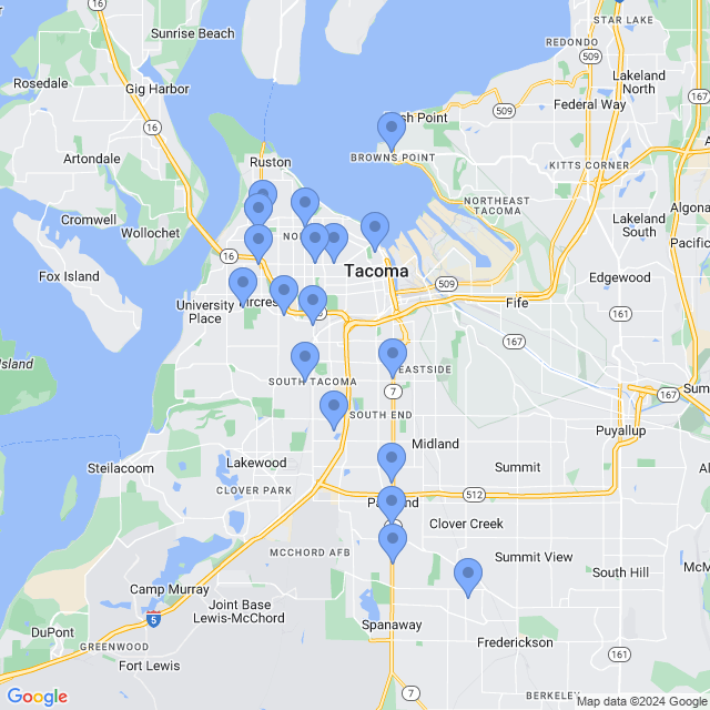 Map of veterinarians in Tacoma, WA