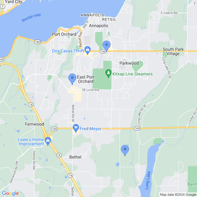 Map of veterinarians in Port Orchard, WA