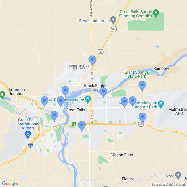 Map of veterinarians in Great Falls, MT