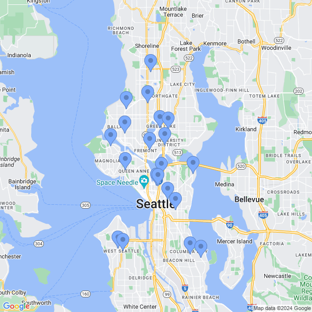 Map of veterinarians in Seattle, WA